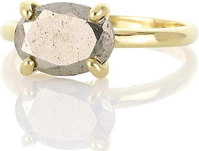 Oval Cut Pyrite Gemstone Gold Ring - Stackable Cocktail Solitaire with Delicate Design for Women
