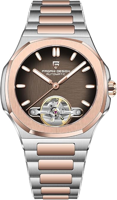 RollsTimi Pagani YS025 Men's Automatic Mechanical Watch: Skeletonized dial, | E3251 movement, sapphire crystal, 100-meter water resistance, stainless steel case, luxury sports watch.