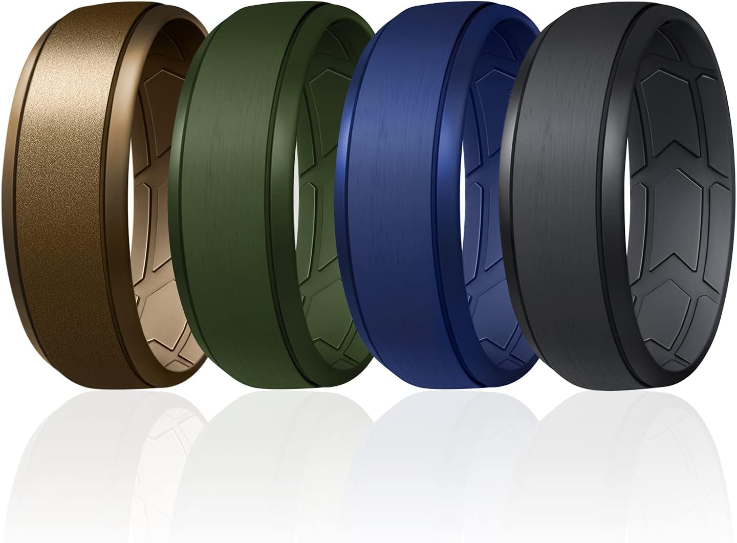 ROQ Silicone Rubber Wedding Ring for Men, Comfort Fit, Mens Wedding Band, Durable Rubber Engagement Band, Enhanced Breathability, Inner Arrow Grooves, Multi Packs, Multi Colors