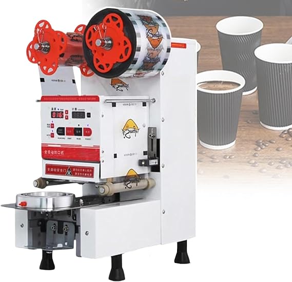90/95mm Electric Cup Sealing Machine, Fully Automatic Paper Plastic Cup Sealing Machine, 600-800 Cups/Hour Commercial Electric Cup Heat Press(White,110V)
