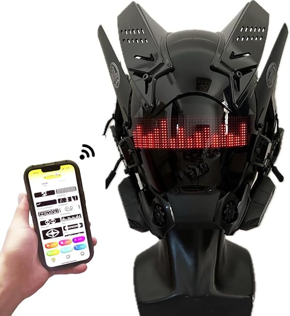 Cyberpunk Mask LED Customizable Bluetooth Mask，APP Control LED Display Smart Mask, for Nightclub, Party, Raves