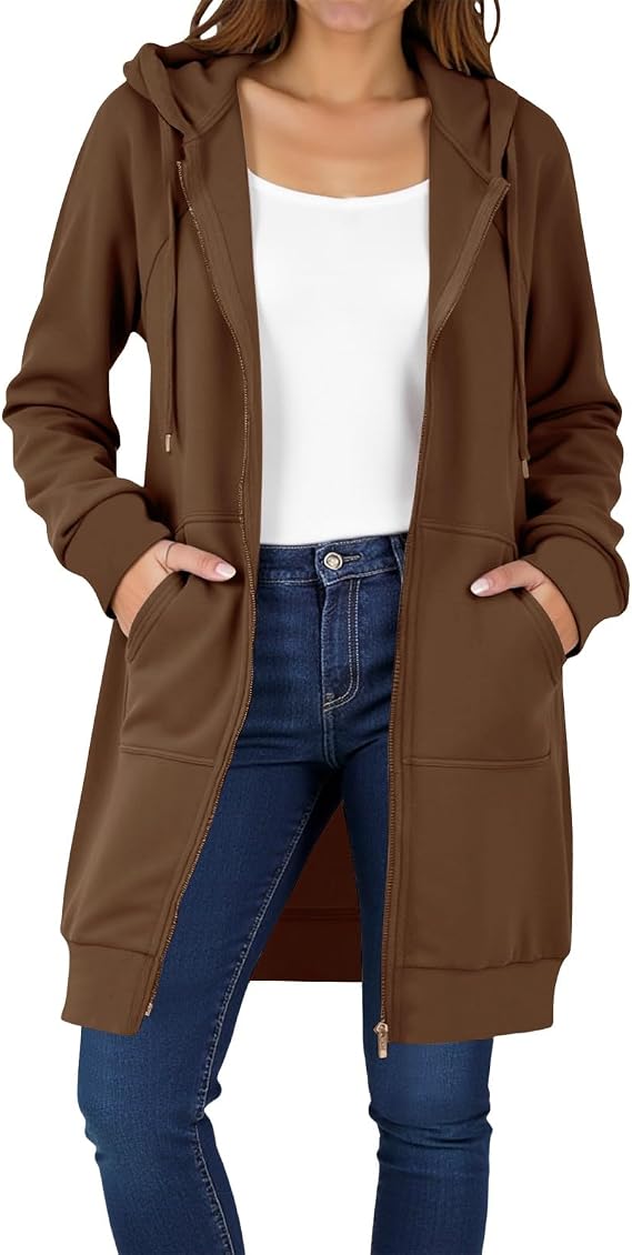 PBNBP Women's Modern Longline Hoodie, Plush Knit Tunic Sweatshirt Jacket, Casual Athleisure Coat for Travel