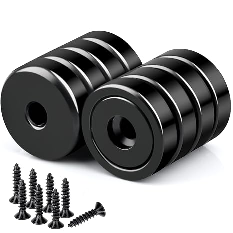 8 Pack Strong Neodymium Cup Magnets 22LBS, Black Round Base Cup Magnets with Countersunk Hole, Powerful Industrial Rare Earth Magnets Heavy Duty with Screw for Mounting, 0.79x0.24inch