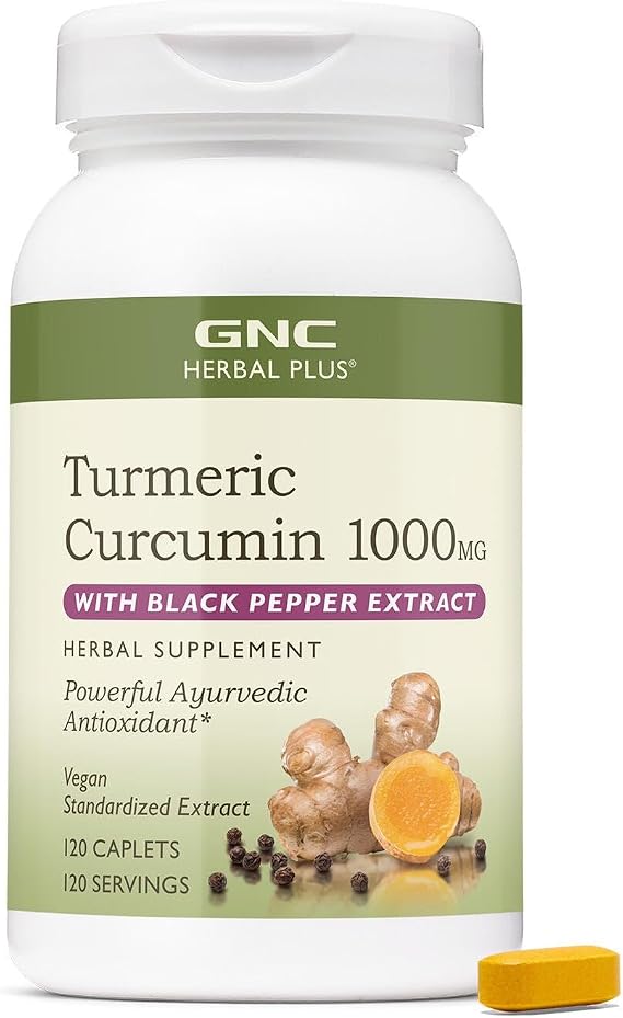GNC Herbal Plus Turmeric Curcumin 1000mg + Piperine, 120 Ct, 120 Servings