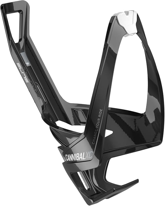 Elite Cannibal XC Bio-Based Bottle Cage, Black Glossy, White Graphic Lightweight and Secure for All Terrains | Elite Cannibal XC Bio-Based Water Bottle Cage - Eco-Friendly, Durable, Lightweight