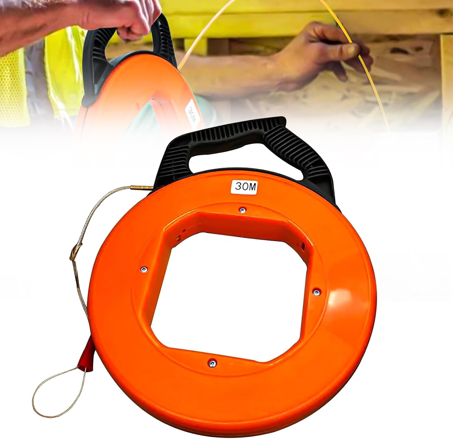 Fiberglass Fish Tape 100Ft Electrical Cable Puller 4mm x 30m Fish Tape Reel Great for Pull Communication Cable Line Long Runs with Plastic Case Wire Pulling Tool