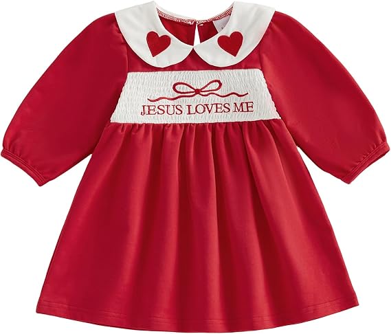Toddler Baby Girl Christmas Outfit Tree Embroidery Lapel Collar Long Sleeve Dress Cute Baby Girl Christmas Dress