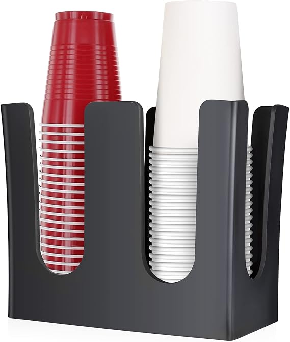Cup Dispenser, Coffee Cup and Lid Holder for 5oz-16oz Paper Plastic Cups, Cup Organizer for Bathroom Countertop Coffee Bar Office Breakroom