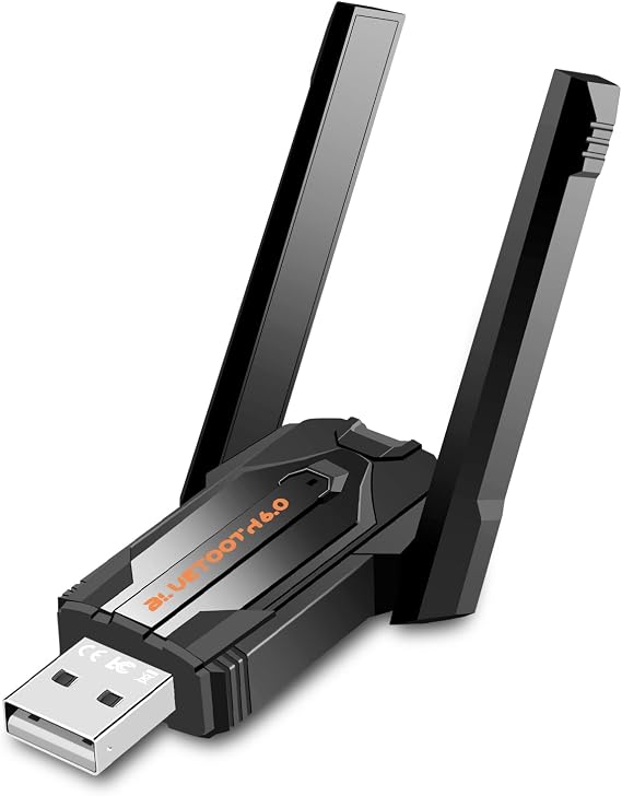 Bluetooth Adapter 6.0 with Large Transmission Range for PC Windows 11/10/8.1 USB Dongle for Up to 5 Devices Simultaneously Long Range Low Latency