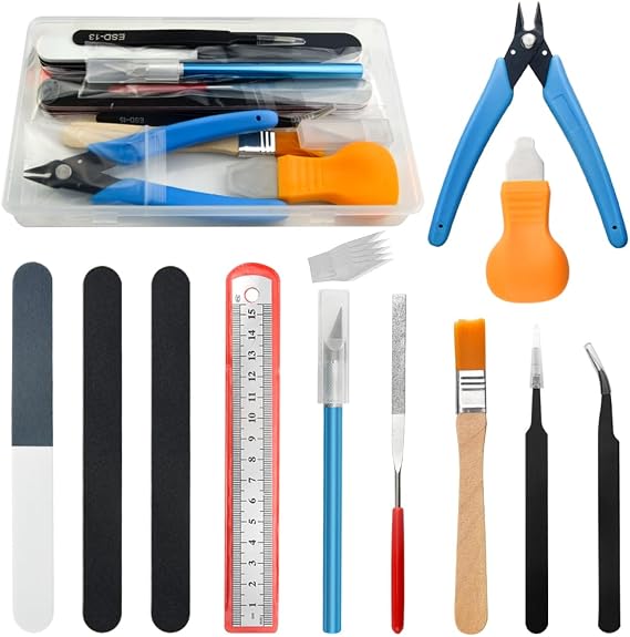 Gundam 16 Piece Model Building Tool Set with Plastic Box for Model Making Car Hobby Model Making Repair and Fixing DIY Craft Kit