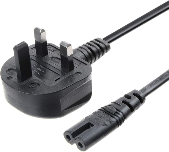 VSEER 2M UK AC Power Cable (IEC320-C7 to BS1363), Universal UK Plug 2- Slot Printer Power Cord Cable, Non-Polarized Figure 8 Power Lead (6FT)