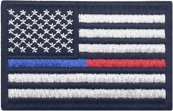 The USA Thin Blue and Red Line American Flag Patch Embroidered Morale Applique Fastener Hook & Loop Emblem