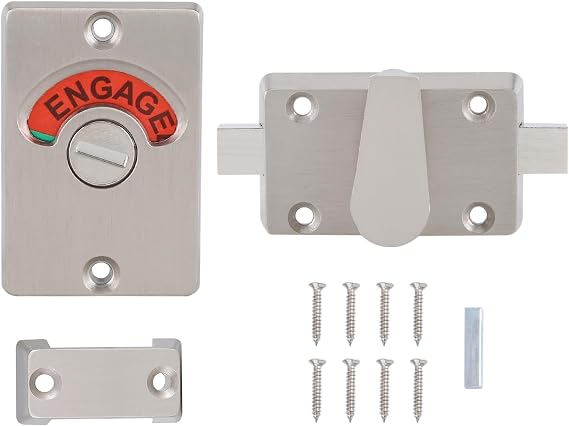Privacy Door Lock, Stainless Steel Indicator Bolt Gateway Locks Vacant Engaged Chrome Latch Indicating DeadBolt Door Locks Latch for Public Toilet Privacy Partition