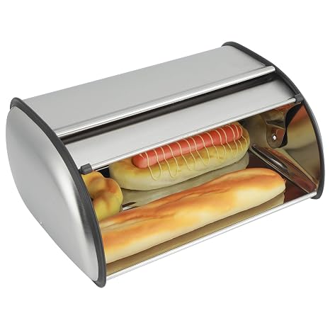 Large Capacity Stainless Steel Bread Storage Box, Roll Top Bread Bin, 34.5x23x14.5cm, Odorless Container for Bread Cake, Non-Slip Base, Kitchen Organizer