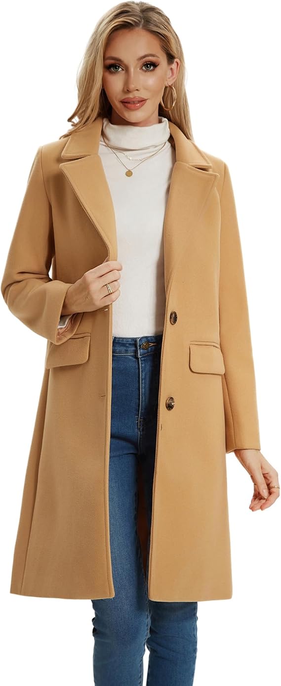Women's Notched Lapel Double Breasted Winter Outerwear Pea Coat