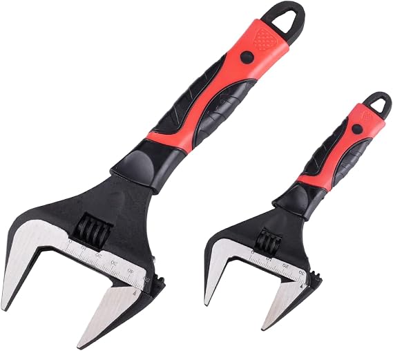2 Pieces Adjustable Wrench Set (6 Inch + 10 Inch) Adjustable Spanner Set Ergonomic Design High Carbon Steel Wide Jaw Adjustable Spannerfor Car Mechanics, Pipe Work & Home Renovation