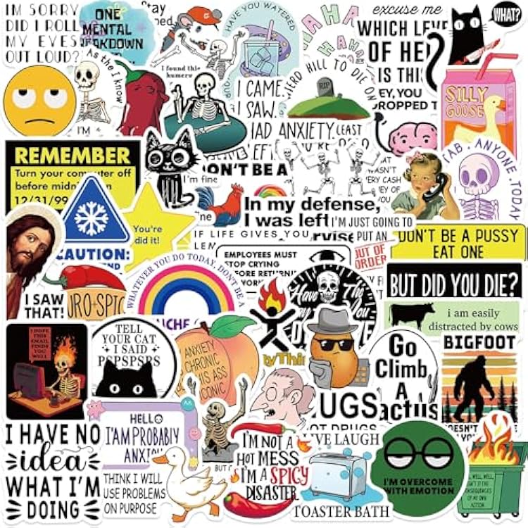 50 Funny Stickers for Adults,Snarky Meme Prank Meme Dirty Hilarious Sticker Pack for Laptop, Hard Hat, Work, Water Bottles, Computers, Vinyl Waterproof Decals Funny Meme