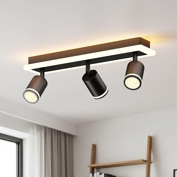 LVWIT Black Ceiling Light Fitting,3 Way Spot Lights,Bedroom Light Ceiling with GU10,Adjustable Kitchen Lights Ceiling,Spotlight Bar Lighting,Living Room Lights,Modern Ceiling Spots(NO Bulbs)