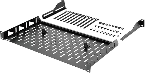 Tecmojo 1U Cantilever Rack Mount Shelf, Vented 19'' Front Mounting Server and Network Rack Shelf 254mm Depth with Rear Supporting Ears and Anti-Slip Stops, 55lbs(25kg) Capacity