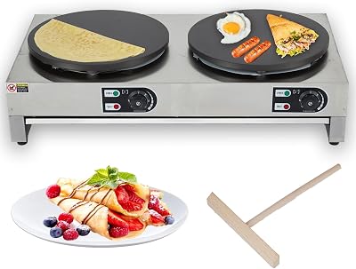 16 crepe maker, 3000W Commercial Electric Crepe Maker with Includes Batter Spreader and Temperature Control, Cast Iron Cooking Surface, Nonstick Griddle, Stainless Steel Base for Crepes, Pancakes