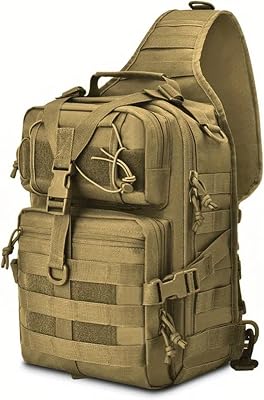 Tactical Sling Backpack Versatile Chest Bag Waterproof EDC Rucksack Bag for Outdoor Hiking CampingKhaki