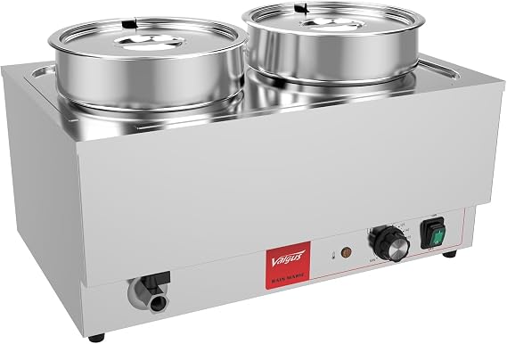 Valgus Commercial Bain Marie, 19 Qt Stainless Steel Food Warmer for Buffet | 2 Sections Food Warmer Steam Table, Countertop Heater with Lid and Tap