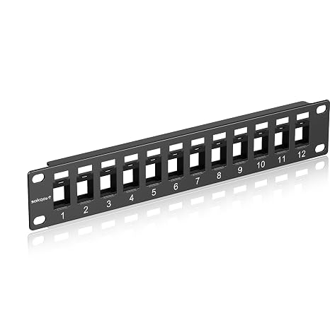 Sokqovt 12 Port Mini Blank Keystone Patch Panel with Snap-in Design, Cat6 Network Patch Panel 1U 10 inch, Rack Mount Ethernet Patch Panel (for Slim Keystone Only)