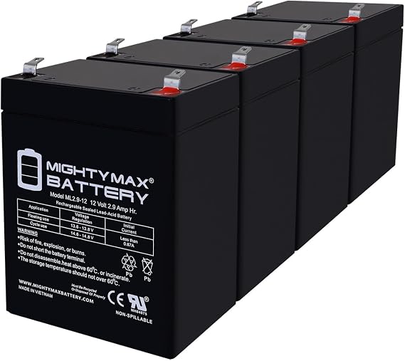 Mighty Max Battery 12V 2.9AH F1 SLA Replacement Battery Compatible with Duracell Dura12-2.9F - 4 Pack