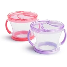 Munchkin 2 Piece Snack Catchers | Toddler Snack Box & Baby Weaning Pot | Holder & Food Storage Containers | BPA Free Food Pot with Handles | No Spill - Pink/Purple