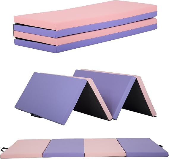 Gymnastics Tumbling Mat Portable Gymnastics Mat Foldable Tumbling Mat 2ft W 6ft L/4ft W 6ft L/4ft W 8ft L/4ft W 10ft Exercise Mat Yoga Mat with Carrying Handles for Yoga Gymnastics