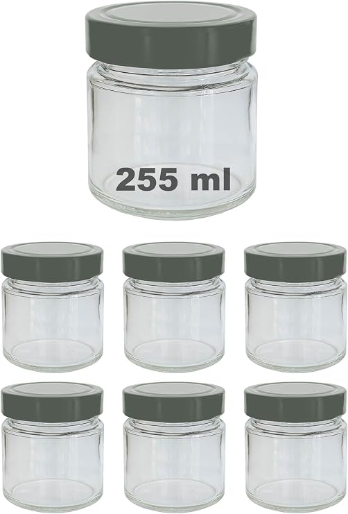 Afracam 255 ml Kavanoz Metal Derin Kapaklı 255 Cc Şeffaf Reçel, Marmelat Cam Kavanoz Deep 6 Adet (Gümüş Kapak)