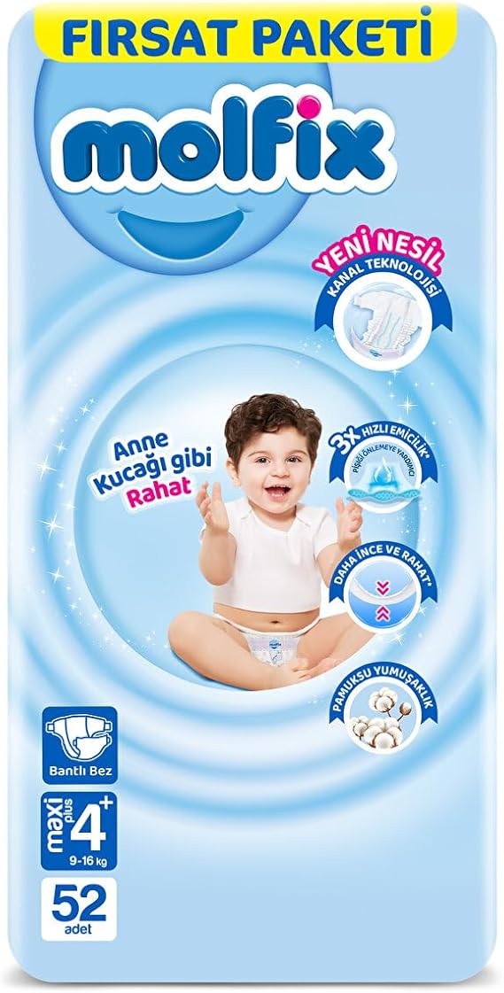 Molfix 3D Bebek Bezi 4+ Beden (9-16 Kg) Maxiplus, Fırsat Paketi, 52 Adet