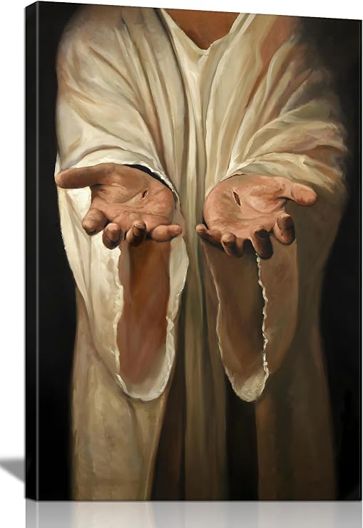 Framed Jesus wall art The Hand of God Christ Religion Canvas The Jesus Hand Wall Decor Bible Pictures Posters Prints Paintings for Living Room Bedroom Church Decorations Ready to Hang