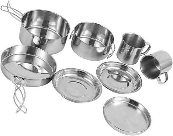Steel Cookware Set - 8PCS Non-Stick Induction Pan Set | Stainless Steel Cookware Set, Steel Pots and Pans Set, Cookware Set with Touch Handles, Outdoor Kitchen Cookware for Traveling