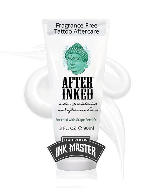 After Inked Tattoo Aftercare Lotion & Moisturizer, Balm, 3oz Tube (1-Pack) | Vegan, Enriched with Grape Seed Oil, Seen on INK MASTER, Tattoo Balm, Skin Hydrating, Tattoo Kit Essentials, Gentle Cream