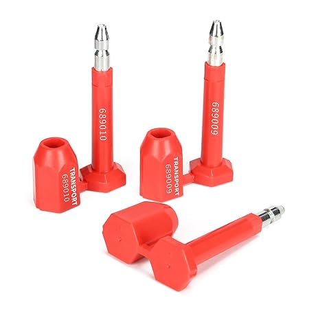 10pcs Metric Bolt Seals ISO 17712, Security Metal Trailer Seals for Container, Metric Screw Assortment Anti-Tamper Tags Shipping Cargo Locks, with Print Progressive Numbering (10, Red)