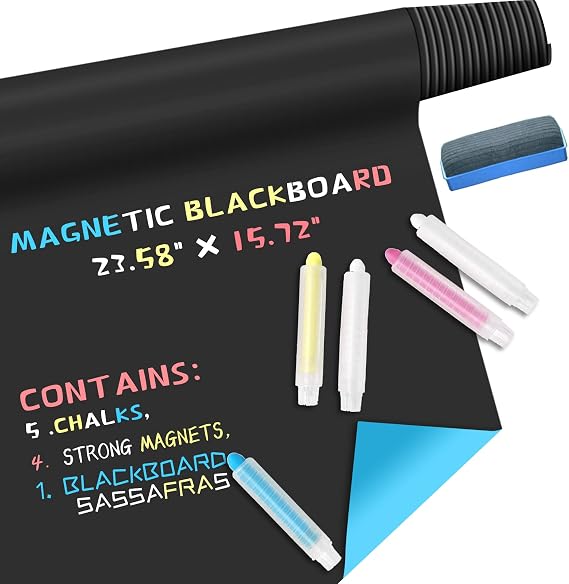 Adhesive Chalkboard Contact Paper Roll Blackboard Wallpaper,24"x16", Magnetic Wall Chalk Board Sticker, Blackboard Sheet Decor,Peel & Stick Dry Erase Paper, Wall Decal for Home Office School Gift