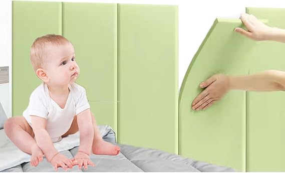 Anti Collision Wall Padding, 5PCS Wall Mounted Padded Wall Panels for Autism, 11.8" x 23.6" High Density Plush Peel and Stick Headboard, Insulated, Thickness 13mm(Green)