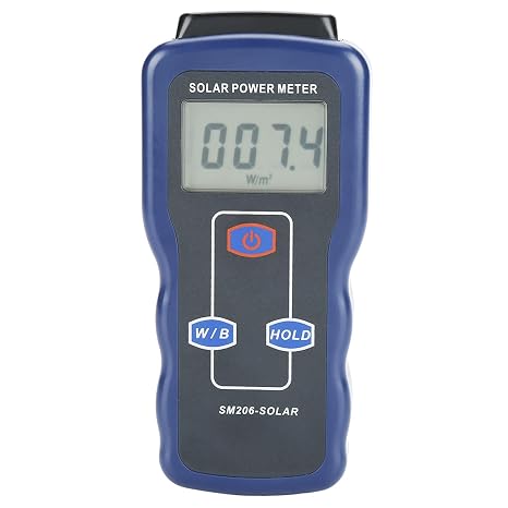 SM206 Digital Solar Power Meter, Handheld Solar Radiation Meter with LCD Display, Sunlight Irradiance Tester with W/m2 & Btu Units, Max Hold and Data Hold for Solar Research, Agriculture