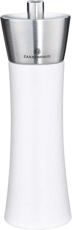 Zassenhaus Augsburg Pepper Grinder Mill, 7-Inch, Gloss White with Stainless Steel