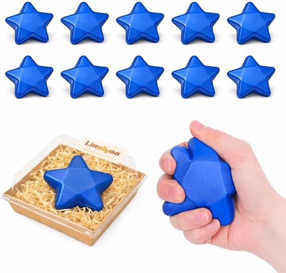 10/20 PCS Star Stress Balls with Individually Packaged Boxes, Star Squishy for Prize or Gift Bag Stuffing Fun Birthday Party Gift (10*Blue+10*Boxes)