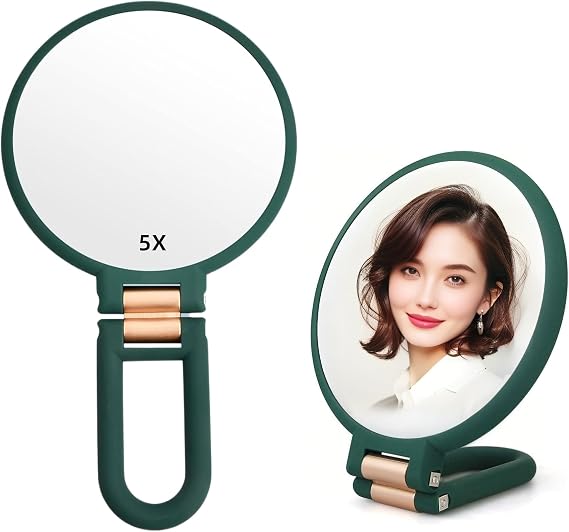 1X 5X Handheld Mirror with Handle for Travel, Magnifying Mirror, Magnification, Rotation Adjustable Handle, Double Sided Folding, Mirror for Women for Eyes Makeup Travel Table Desk Shaving