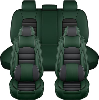 Seat Covers for Toyota RAV4 1999-2026 Nappa Leather Car Seat Cover Compatible Airbag Seat Protector Waterproof Luxury Auto Seat CoversBlack&Green,Full Set with Pillow