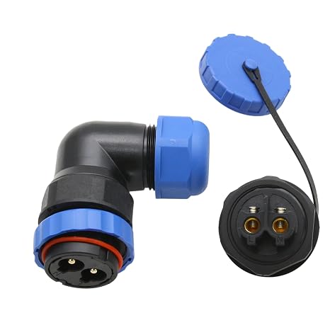 TY28 2 Pin 45A Screw Connection Electrical Power Connector, Female Panel Mount Socket and Male Right Angled 90-Degree Cable Plug, Solder-Free Waterproof Quick-Disconnect for Marine Automotive