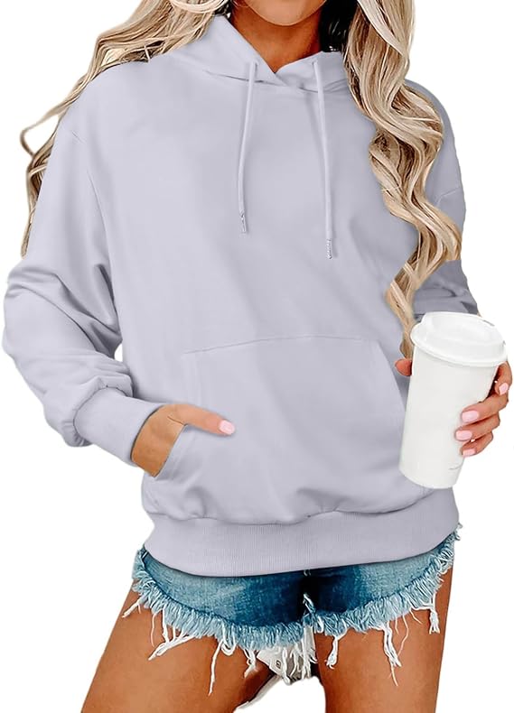Hoodies For Women Oversized Cute Drawstring Hooded Neck Sweatshirts For Women Fleece Long Sleeve Casual Pullover Tops