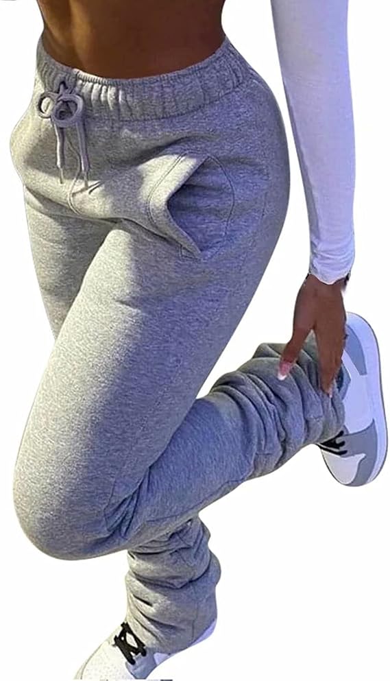 Molisry Women Stacked Sweatpants Fleece Drawstring High Waist Legging Jogger for Fall