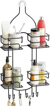 SRIWATANA Shower Caddy Hanging Over Head, Bathroom Shower Organizer Shower Rack Holder with Hooks for Razors - Black