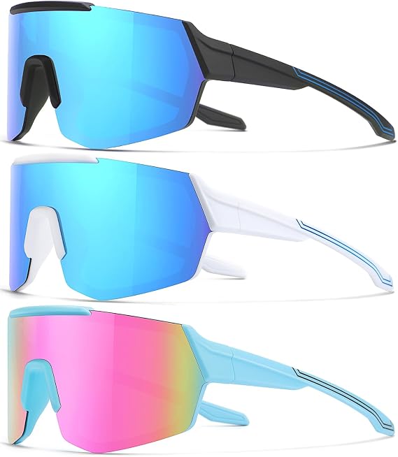 SEKKAF 3Pack Youth Baseball Sunglasses for Boys Girls Kids Sports Softball Cycling Sun Glasses UV Protection Goggles