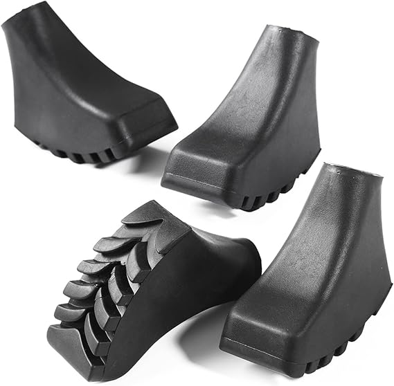 Rubber Trekking Pole Tips 4pcs Walking Hiking Stick Tips Universal Carbide Tips Walking Poles Boot Tips Rubber Feet Protectors Snowflake Powder Sand Mud Ski Basket fit Most Standard Hiking Poles