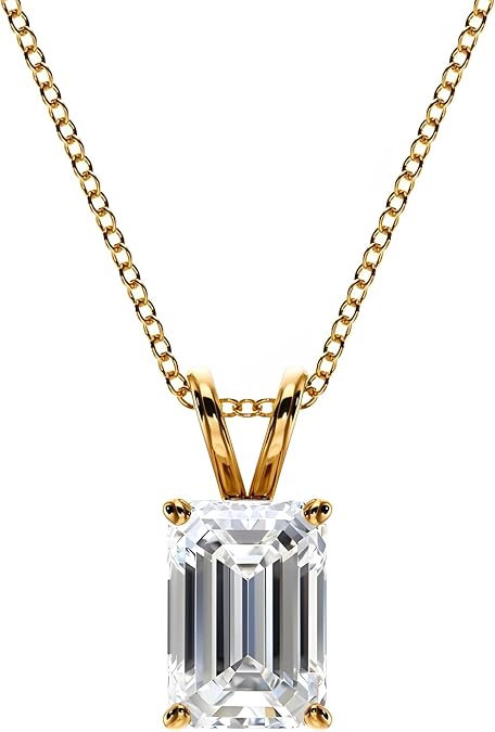 IGI 14K Gold Emerald Cut Lab Grown Diamond Necklace for Women | Emerald Cut Pendant, 1/2-2 ctw, D-F Color, VVS-VS Clarity, Diamond Solitaire, 18 Inch Adjustable Chain